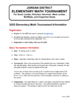 2025 – Elementary Math Tournament – Registration and Information Packet