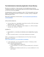 Administrative Internship Application Closes Monday – Jane Olsen