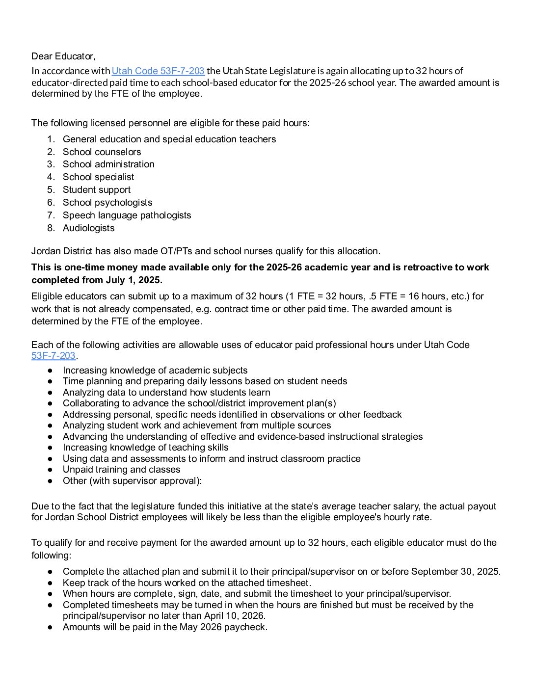Educator Directed Paid Hours Plan 2025-26