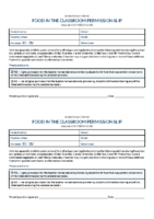 Food in the Classroom Permission Slip