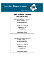 Lead Mentor Training Flyer