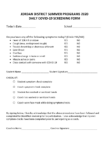 SUMMER PROGRAMS COVID19 SCREENING FORM