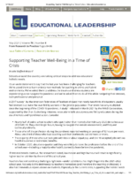 Supporting Teacher Well-Being in a Time of Crisis – Educational Leadership