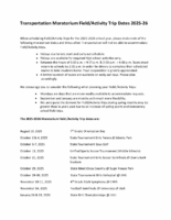 Transporation Moratorium Field & Activity Trip Dates 2025-2026
